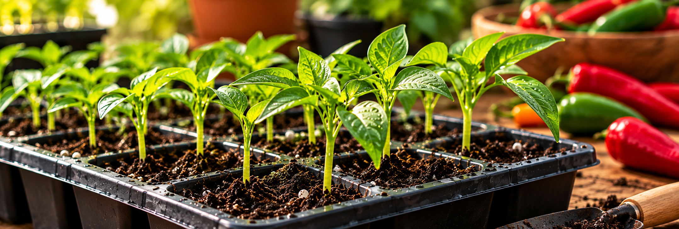 Plántulas de chile después de la germinación