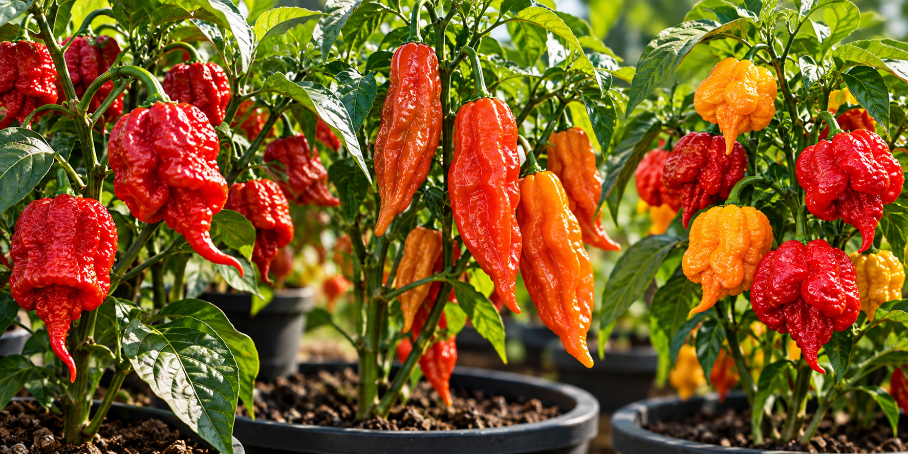 Cultivo de chiles superpicantes Carolina Reaper Bhut Jolokia y Trinidad Scorpion