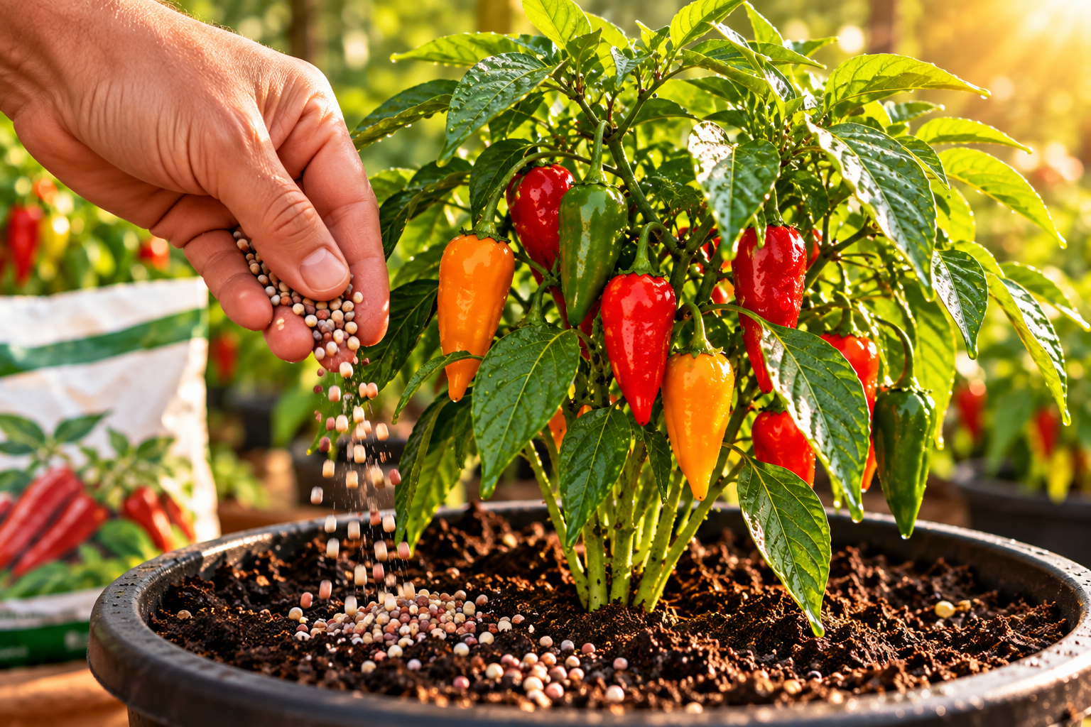 Fertilización de plantas jóvenes de chile