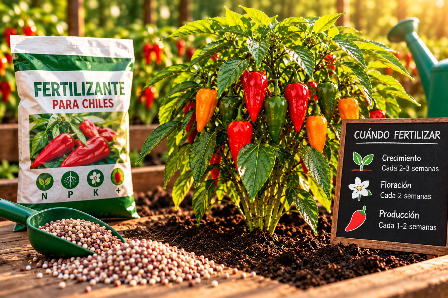 Plantas de chile sanas y bien fertilizadas