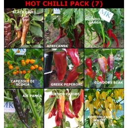HOT  CHILLI, 9 variedades de chiles ,9X10 ,90 semillas, pack (7)